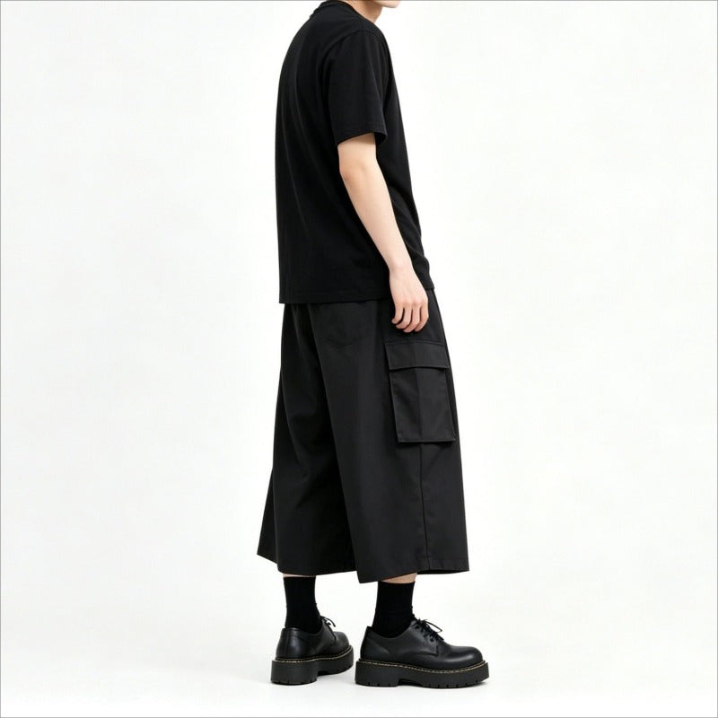 High-Waisted Pockets Wide-Leg Skirt-Pants