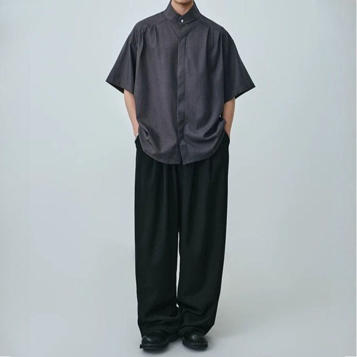 Stand-up Collar Draped Shirt