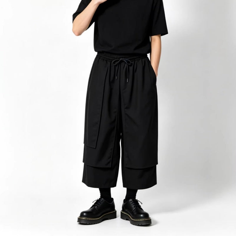 Multi-Panel Elastic-Waist Drapey Wide-Leg Pants