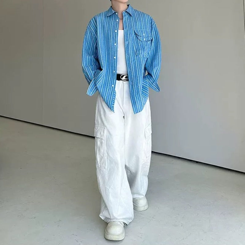 Loose-Fit Striped Collared Shirt