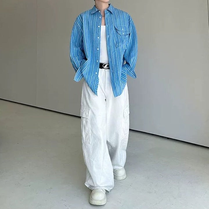 Loose-Fit Striped Collared Shirt