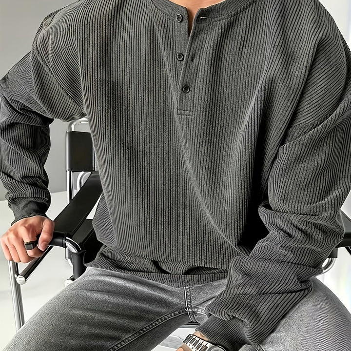 Versatile Solid Color Long Sleeve Henley Shirt