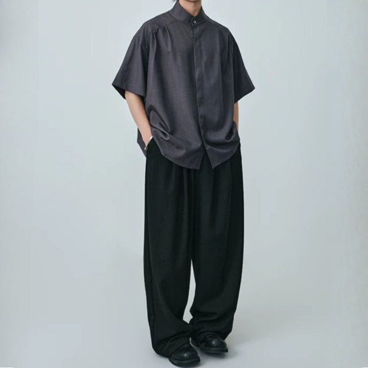 Stand-up Collar Draped Shirt