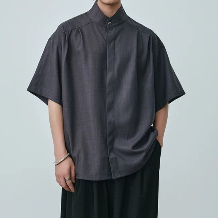 Stand-up Collar Draped Shirt
