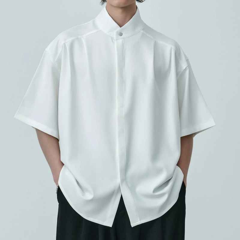 Stand-up Collar Draped Shirt