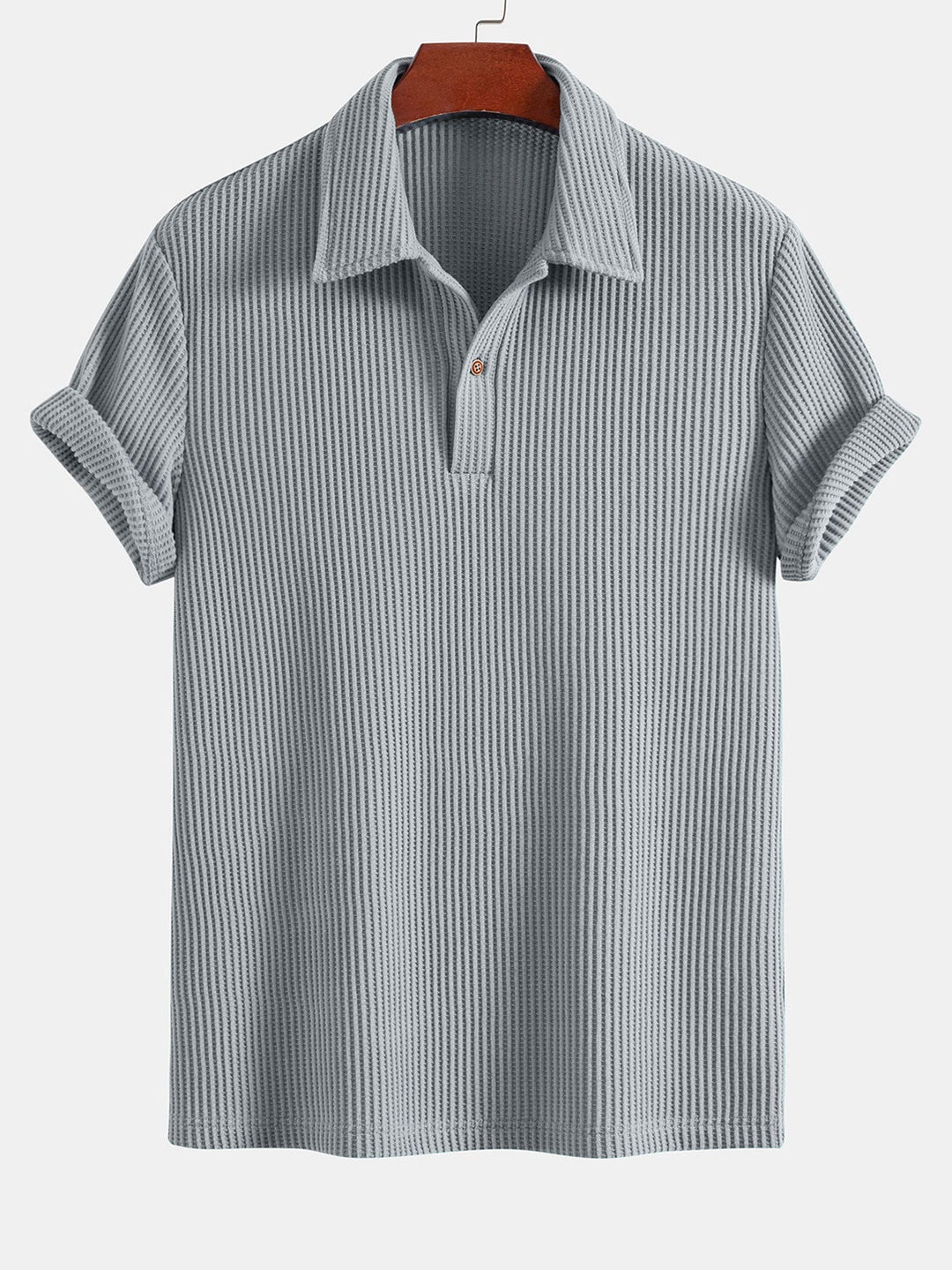 Short Sleeved Waffle Polo &amp; Straight Leg Linen Pants