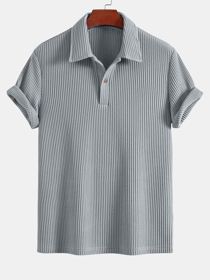 Short Sleeved Waffle Polo &amp; Straight Leg Linen Pants