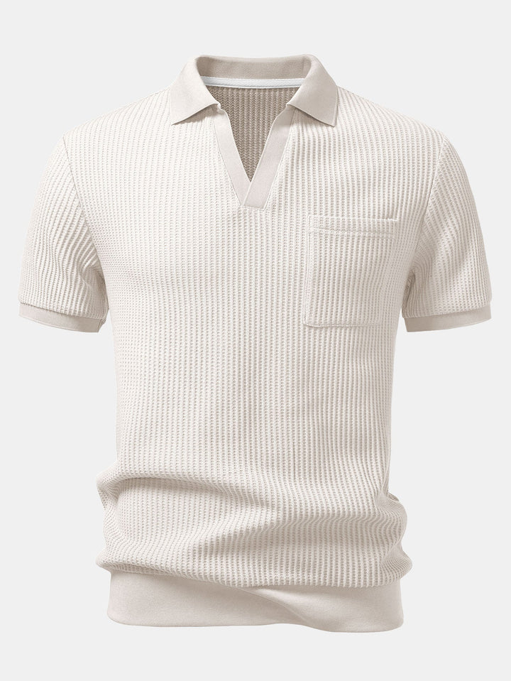 Waffle Johnny Collar Polo With Pocket &amp; Drawstring Knitted Waffle Pants