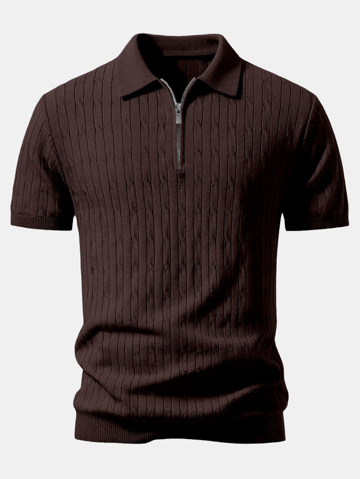 Twisted Jacquard Zipper Knit Polo &amp; Slim Fit Tapered Trousers