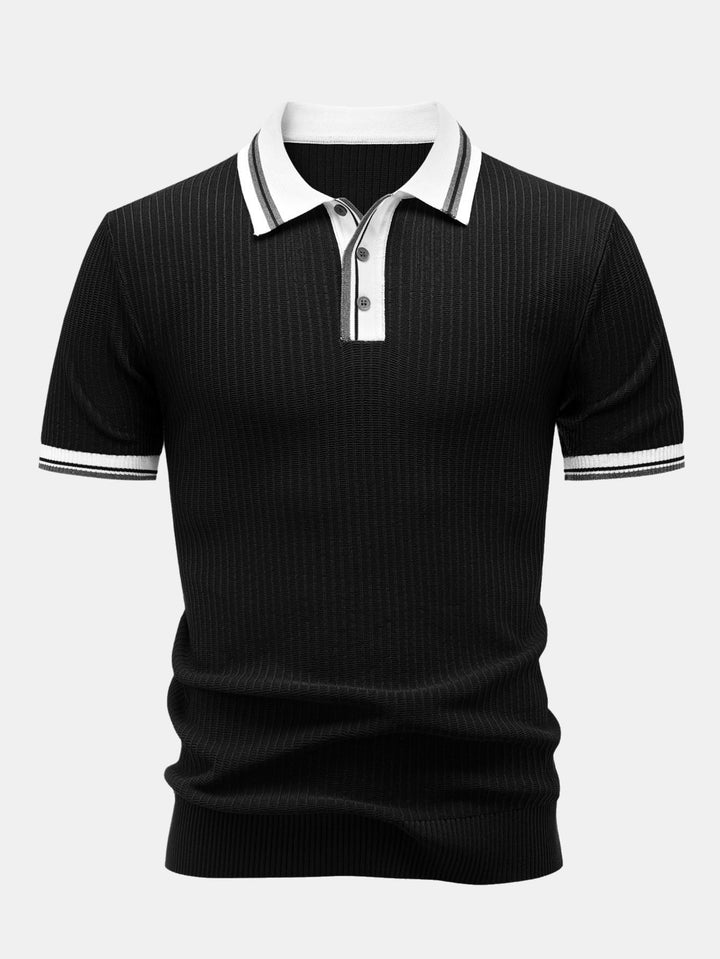 Contrast Trim Knit Polo Shirt &amp; Slim Fit Tapered Trousers