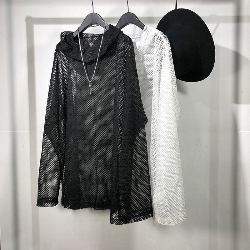 Loose-Fit Mesh Cutout Hoodie