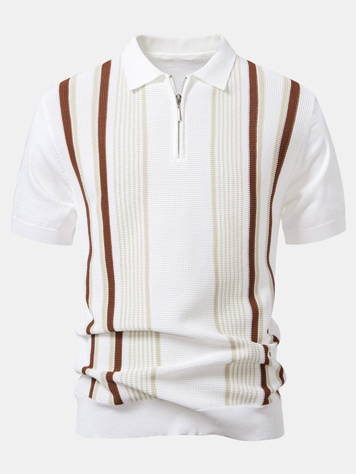 Stripe Knit Zip Up Polo Shirt &amp; Slim Fit Tapered Trousers