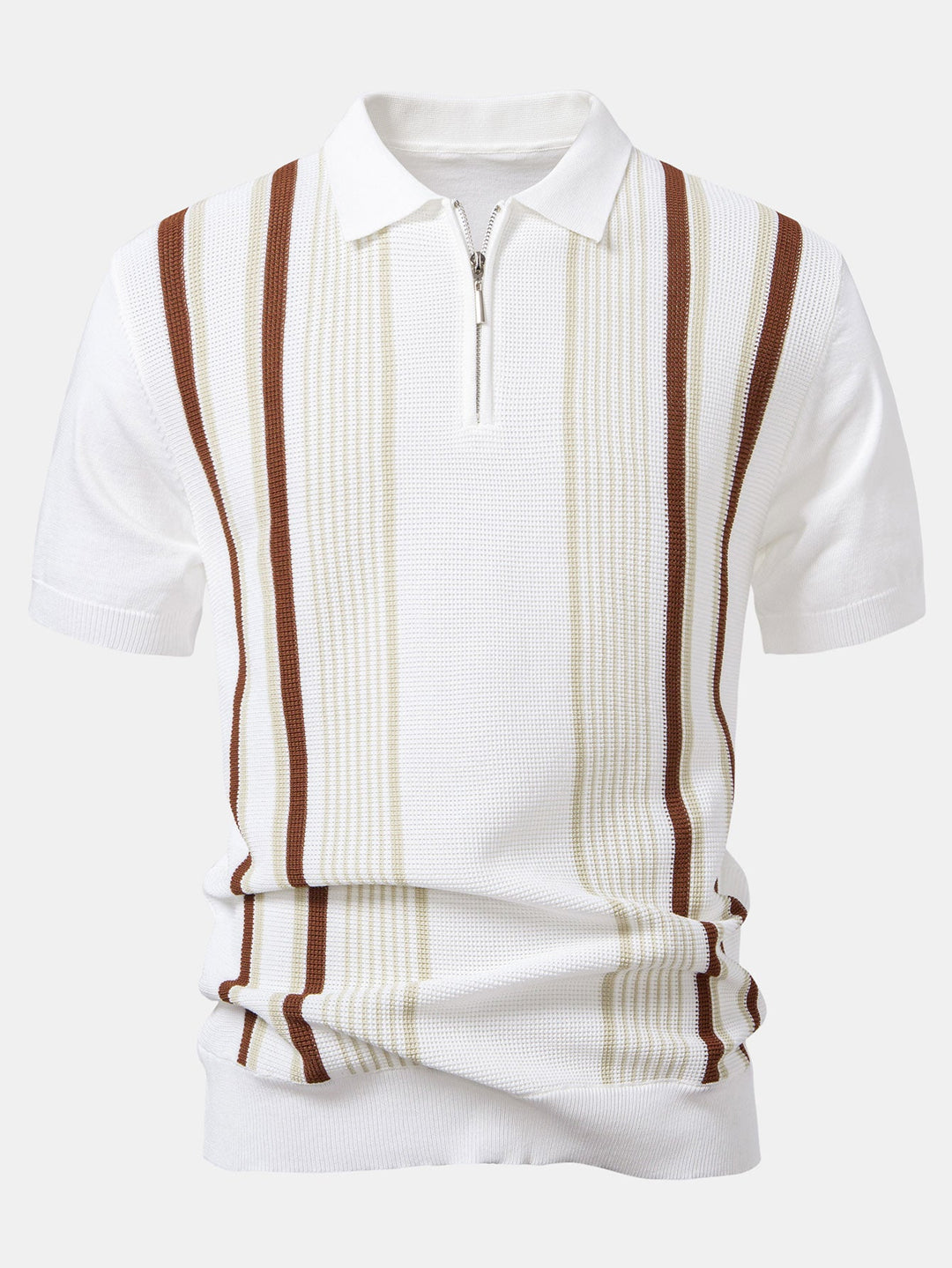 Stripe Knit Zip Up Polo Shirt &amp; Cotton Chino Shorts