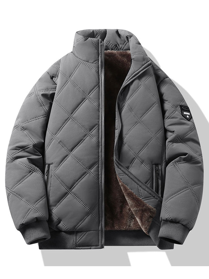 Faux Fur Lined Quilted Stand Collar Jacket