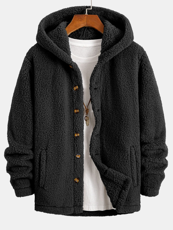 Teddy Fleece Button Up Hooded Coat