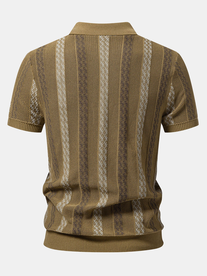 Striped Textured Knit Polo &amp; Slim Fit Tapered Trousers