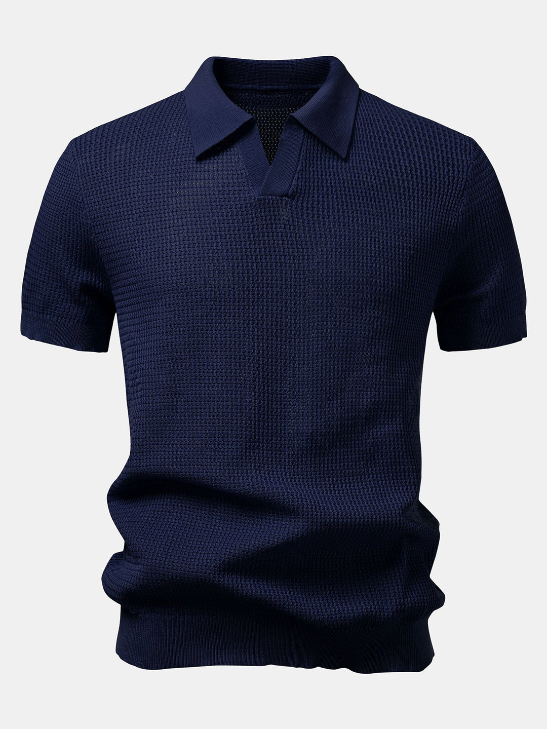 Textured Johnny Collar Crocheted Knit Polo &amp; Straight Leg Linen Pants