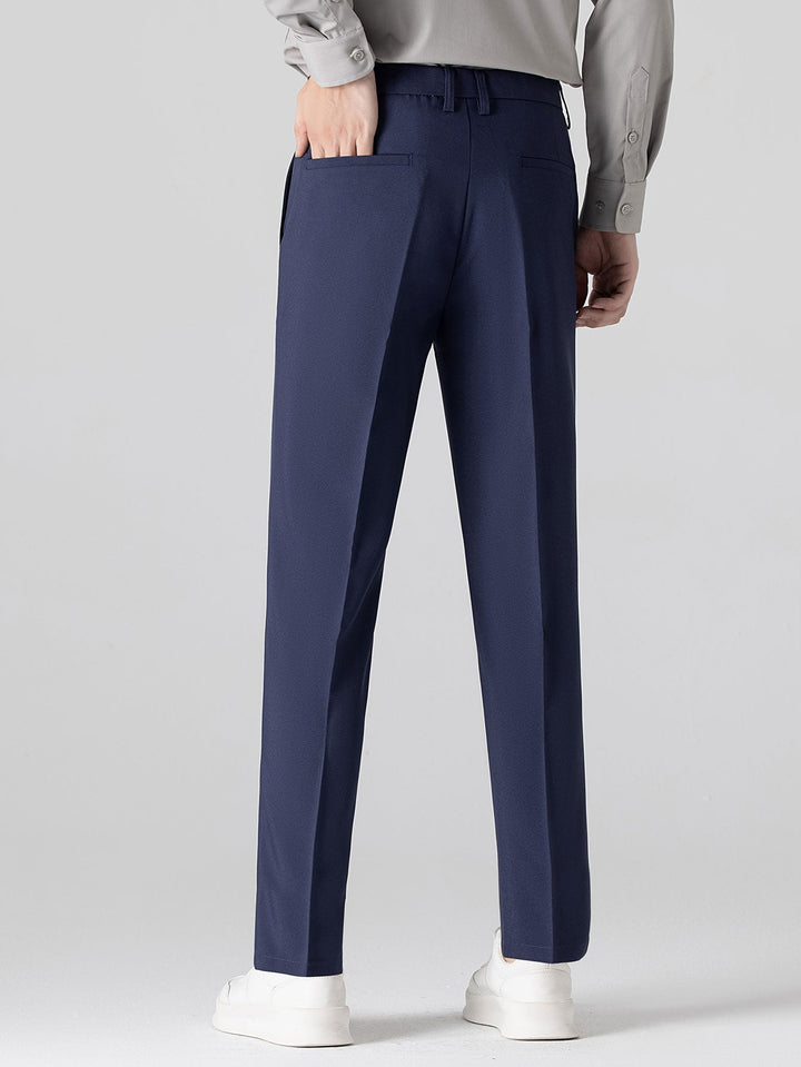 Contrast Trim Ribbed Johnny Collar Knit Polo &amp; Slim Fit Tapered Trousers