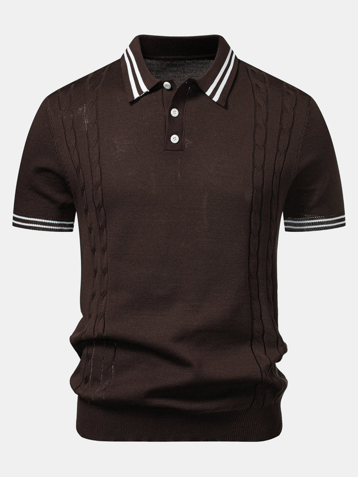 Contrast Trim Twisted Jacquard Knit Polo &amp; Slim Fit Tapered Trousers