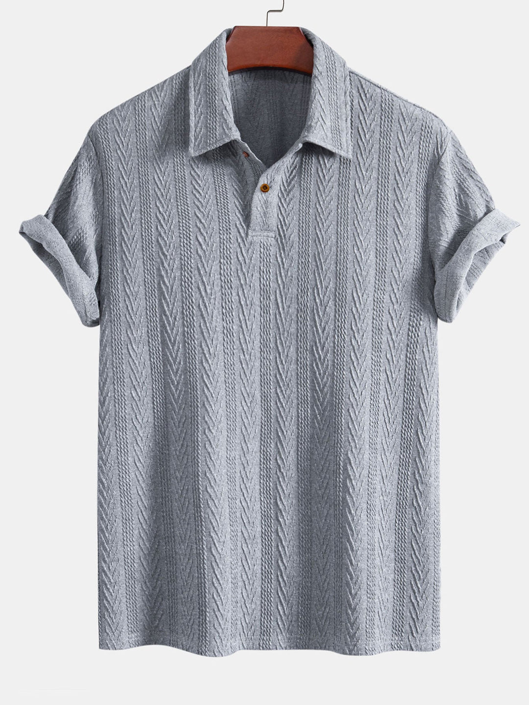 Short Sleeve Jacquard Polo &amp; Straight Leg Ribbed Pants