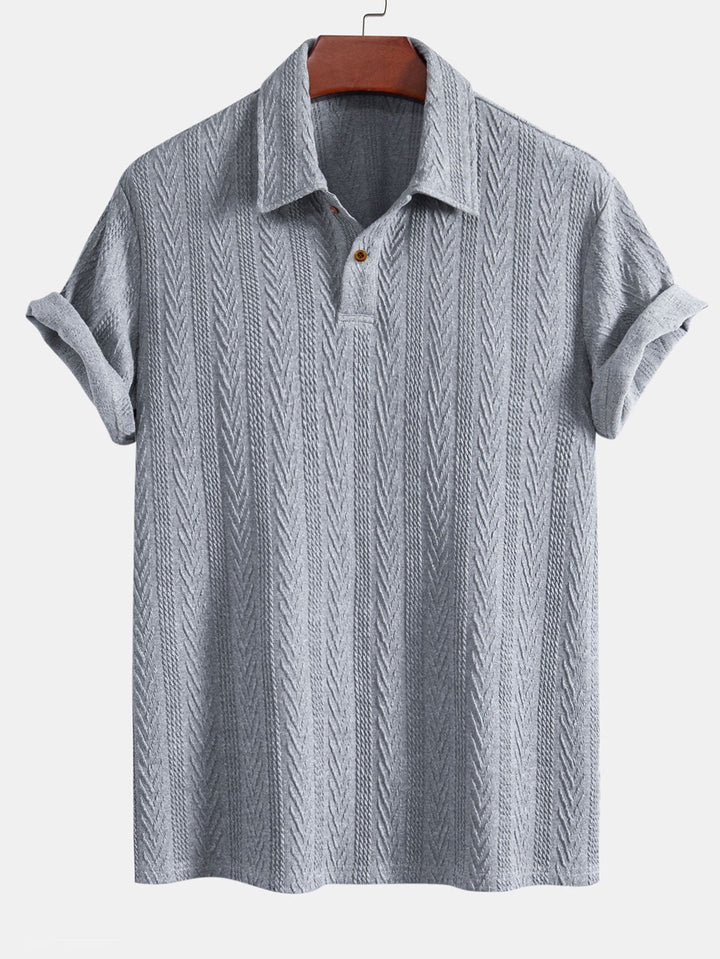 Short Sleeve Jacquard Polo &amp; Straight Leg Ribbed Pants