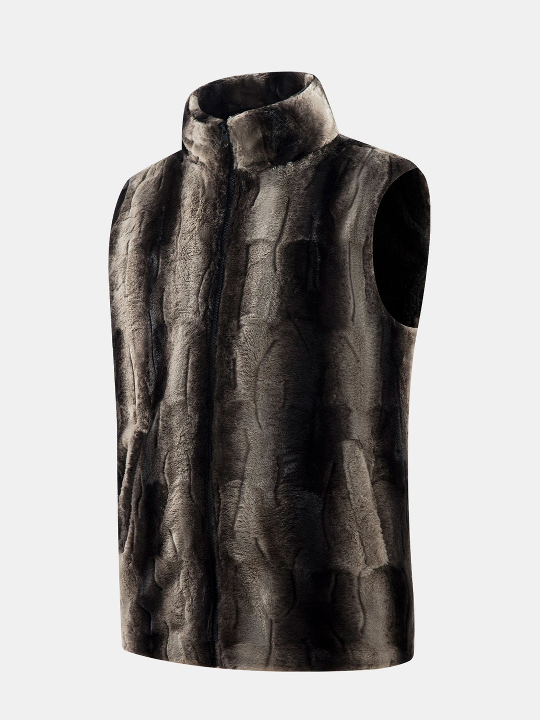 Faux Fur Zip-Up Stand Collar Vest