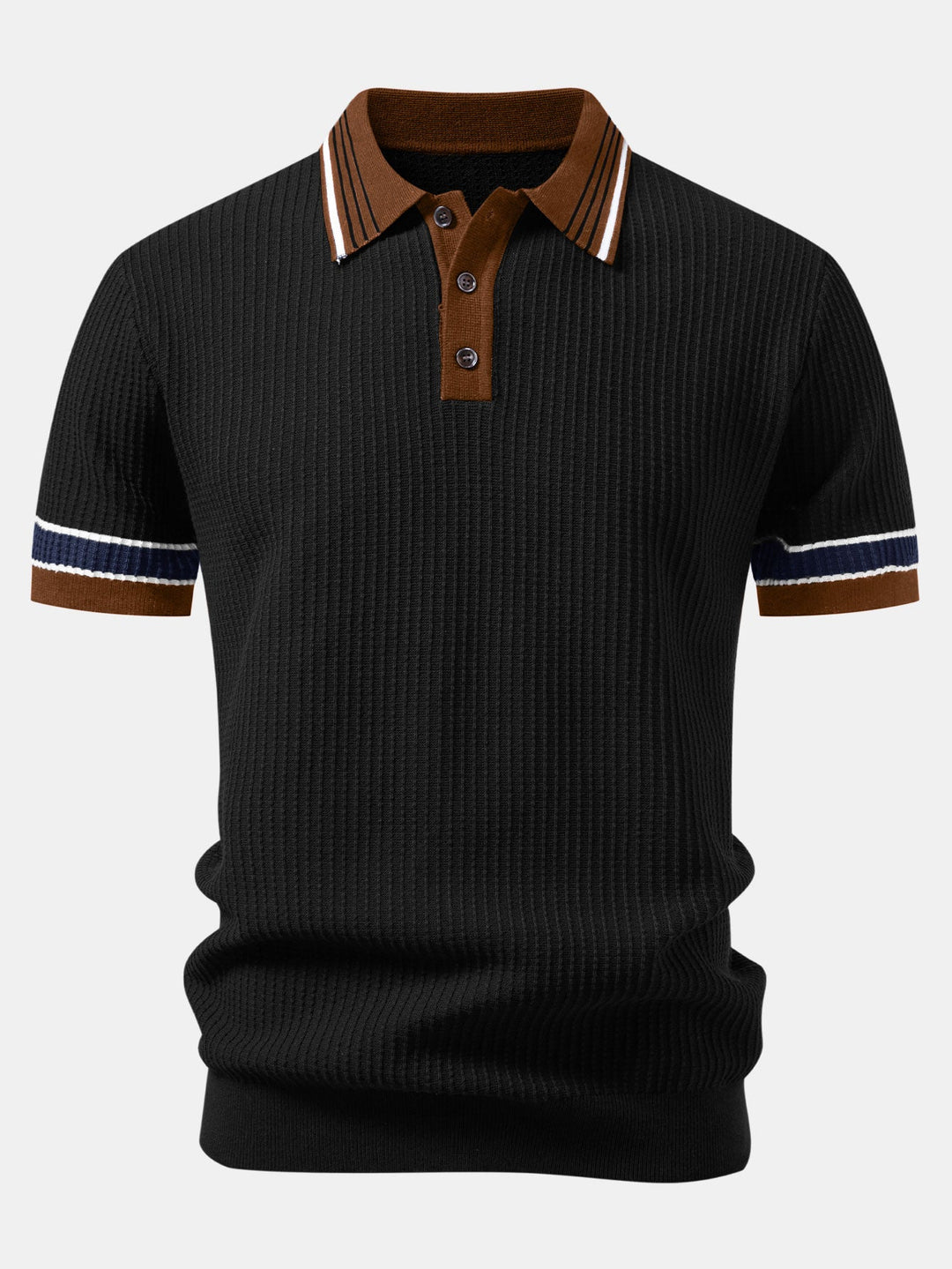 Contrast Stripe Trim Waffle Knit Polo &amp; Slim Fit Tapered Trousers