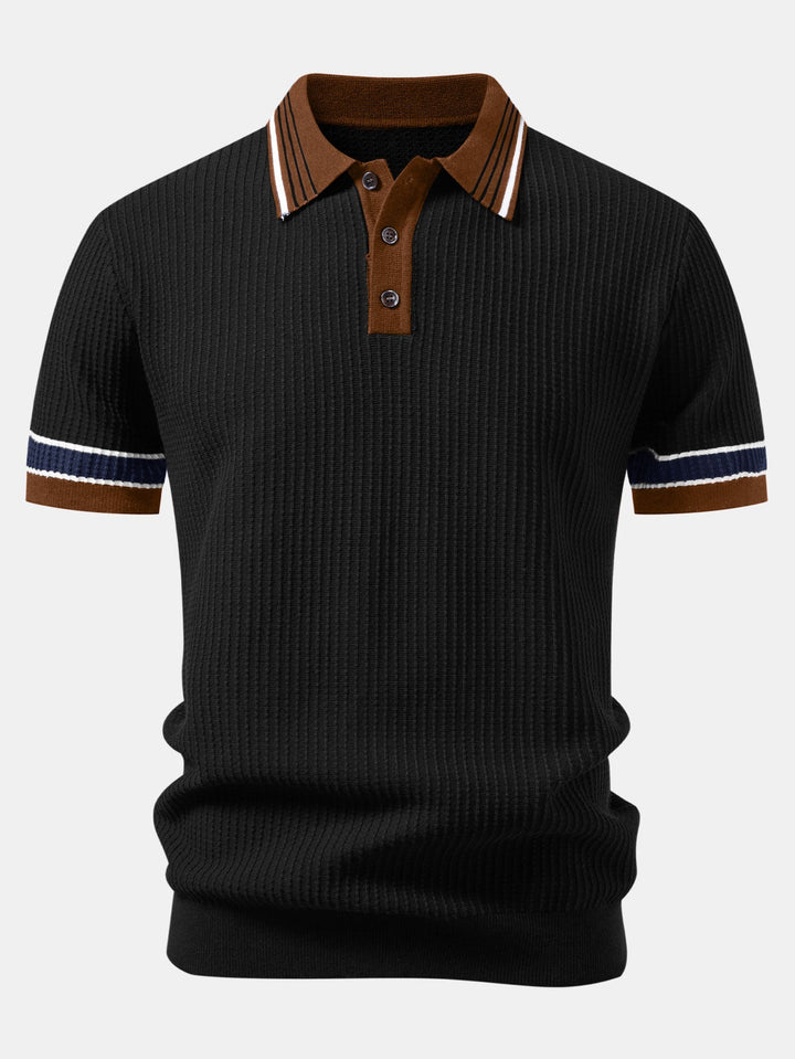 Contrast Stripe Trim Waffle Knit Polo &amp; Slim Fit Tapered Trousers