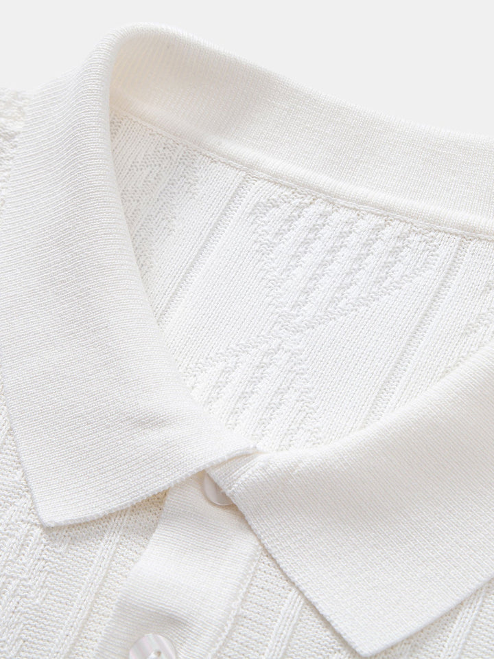 Geometric Jacquard Knitted Polo Shirt &amp; Slim Fit Tapered Trousers