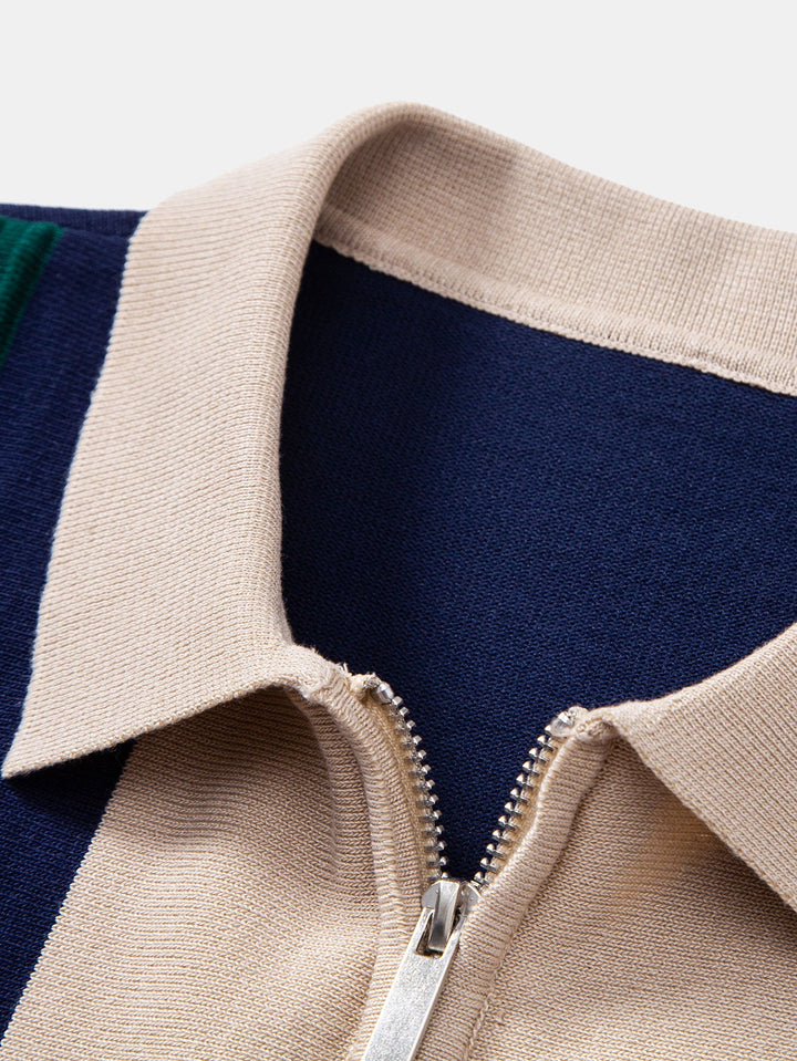 Textured Color Block Knit Polo &amp; Slim Fit Tapered Trousers