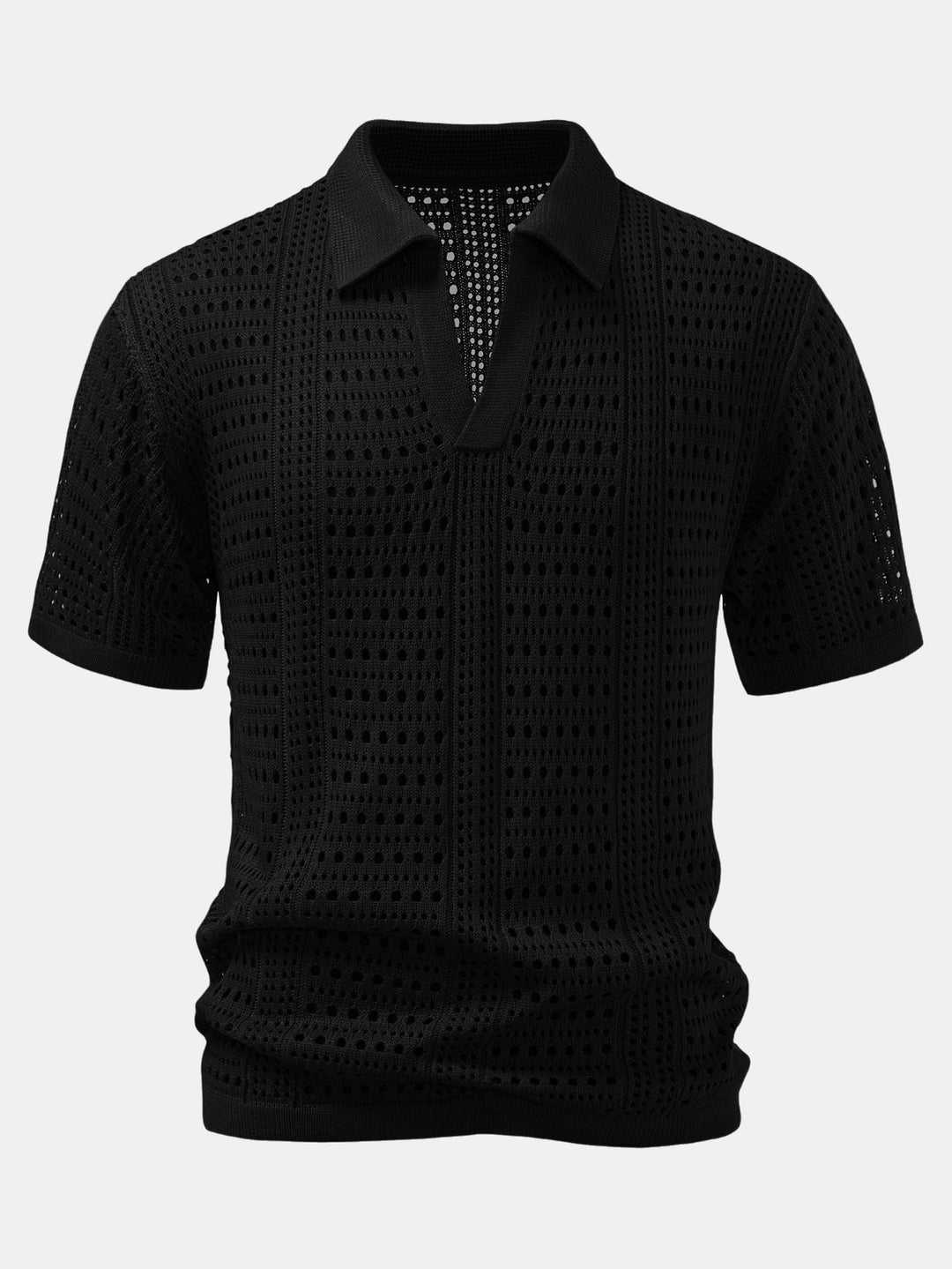 Crochet  V Neck Polo Shirt &amp; Crinkle Textured Straight Leg Pants