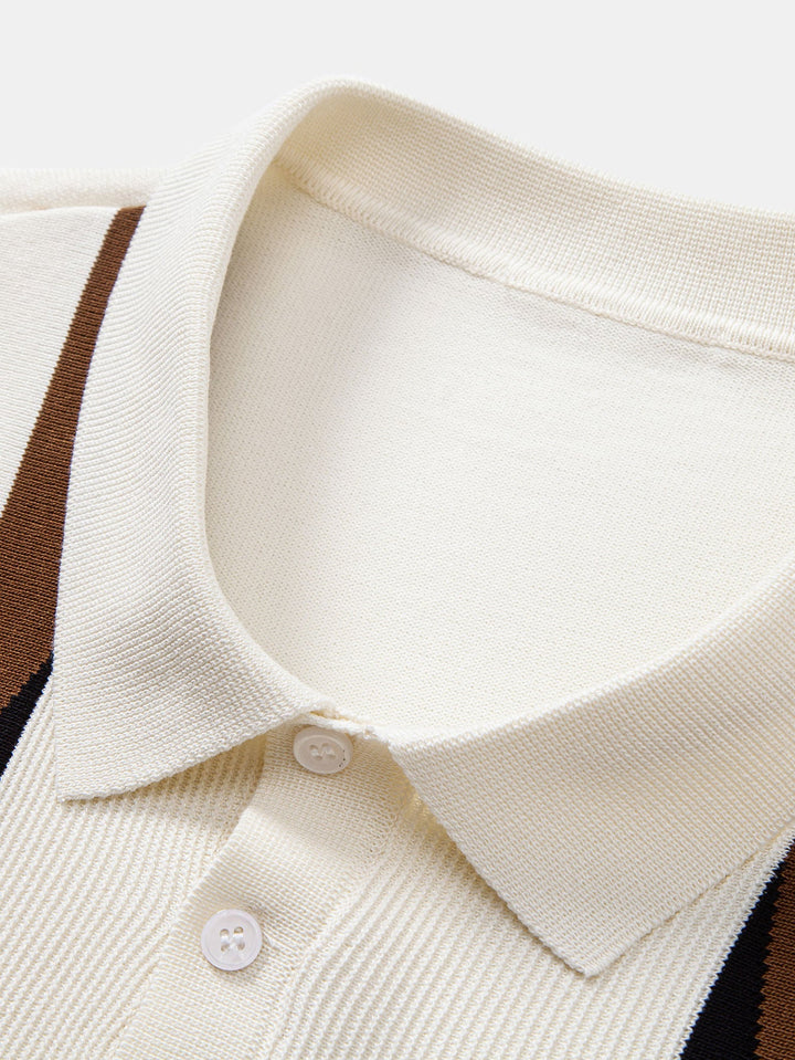 Stripe Geometric Jacquard Knitted Polo Shirt &amp; Slim Fit Tapered Trousers