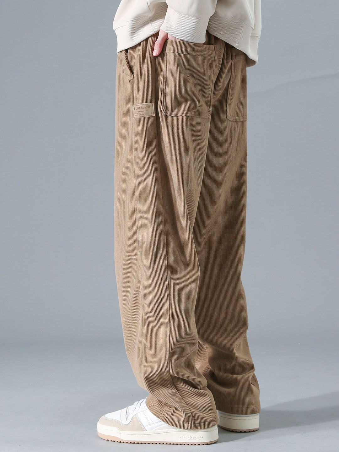 Relax Fit Contrast Corduroy Polo Collar Sweatshirt &amp; Straight Leg Corduroy Pants