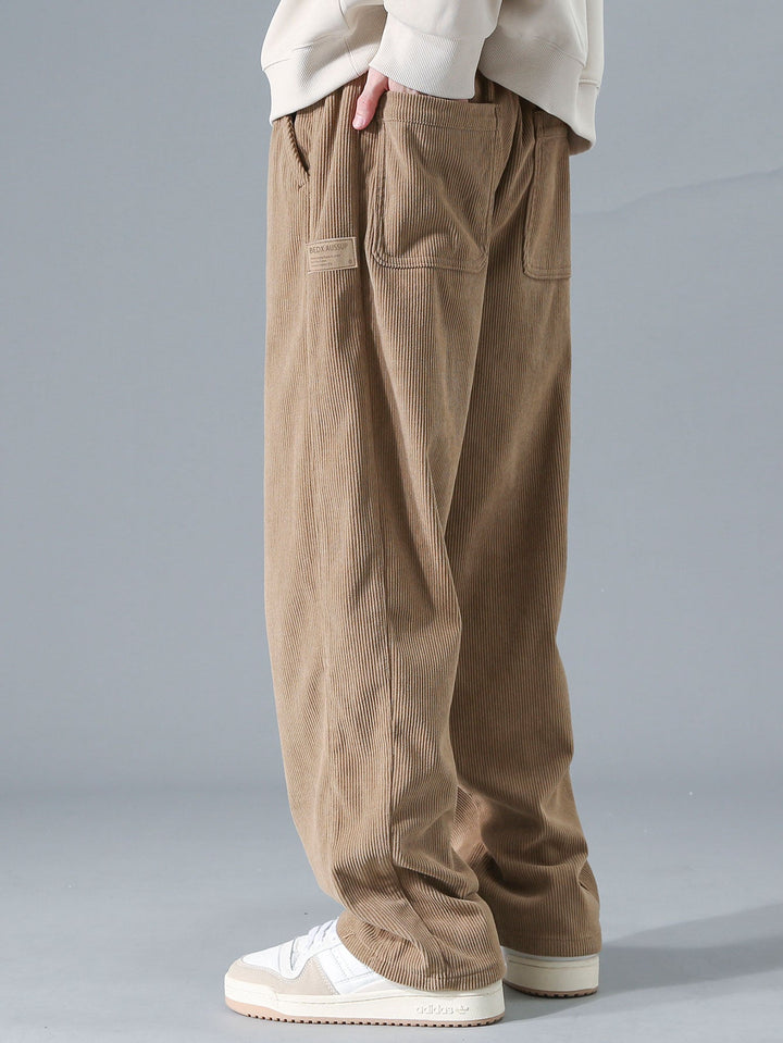 Relax Fit Contrast Corduroy Polo Collar Sweatshirt &amp; Straight Leg Corduroy Pants
