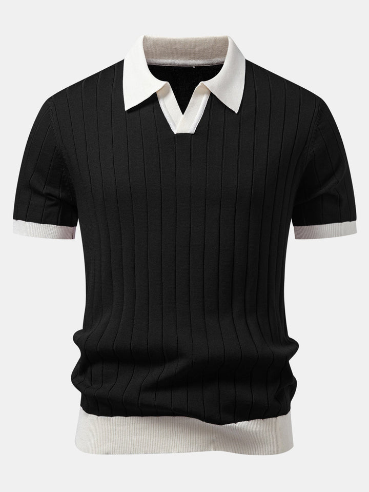 Contrast Trim Stripe Johnny Collar Polo &amp; Slim Fit Tapered Trousers