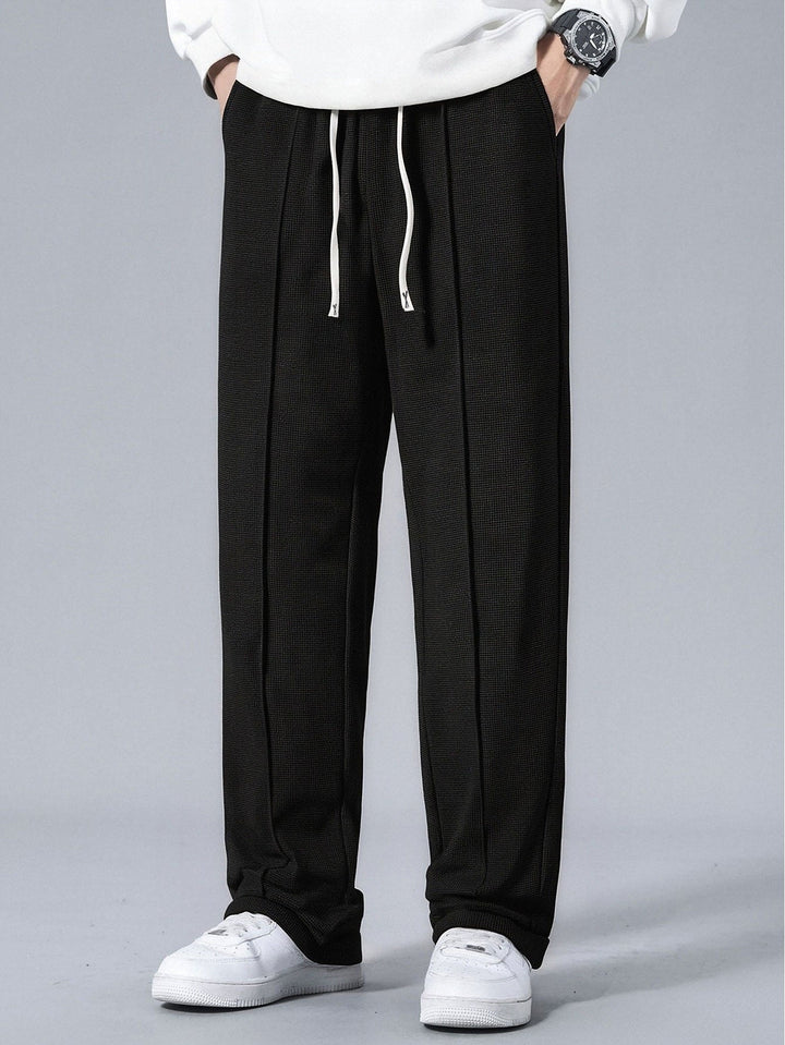 Waffle Pleated Pintuck Straight Leg Pants