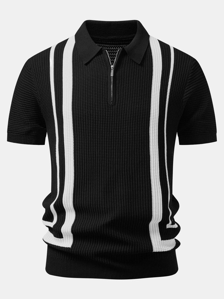 Contrast Waffle Zipper Knit Polo &amp; Slim Fit Tapered Trousers