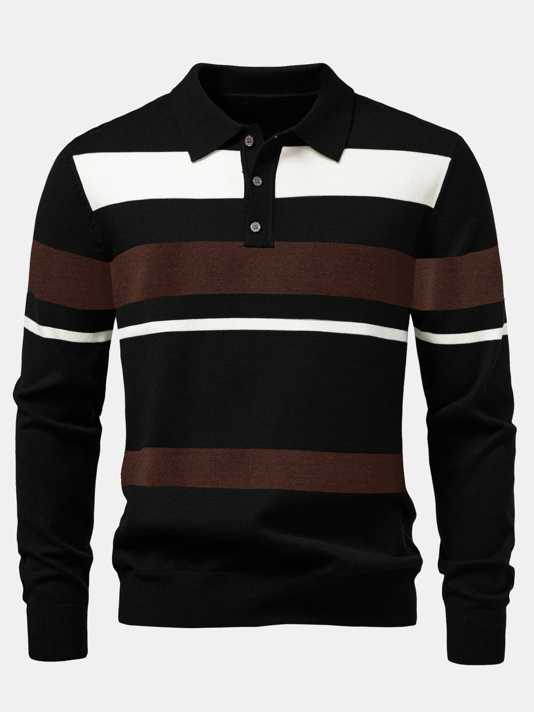 Long Sleeve Stripe Knit Polo Shirt &amp; Slim Fit Tapered Trousers