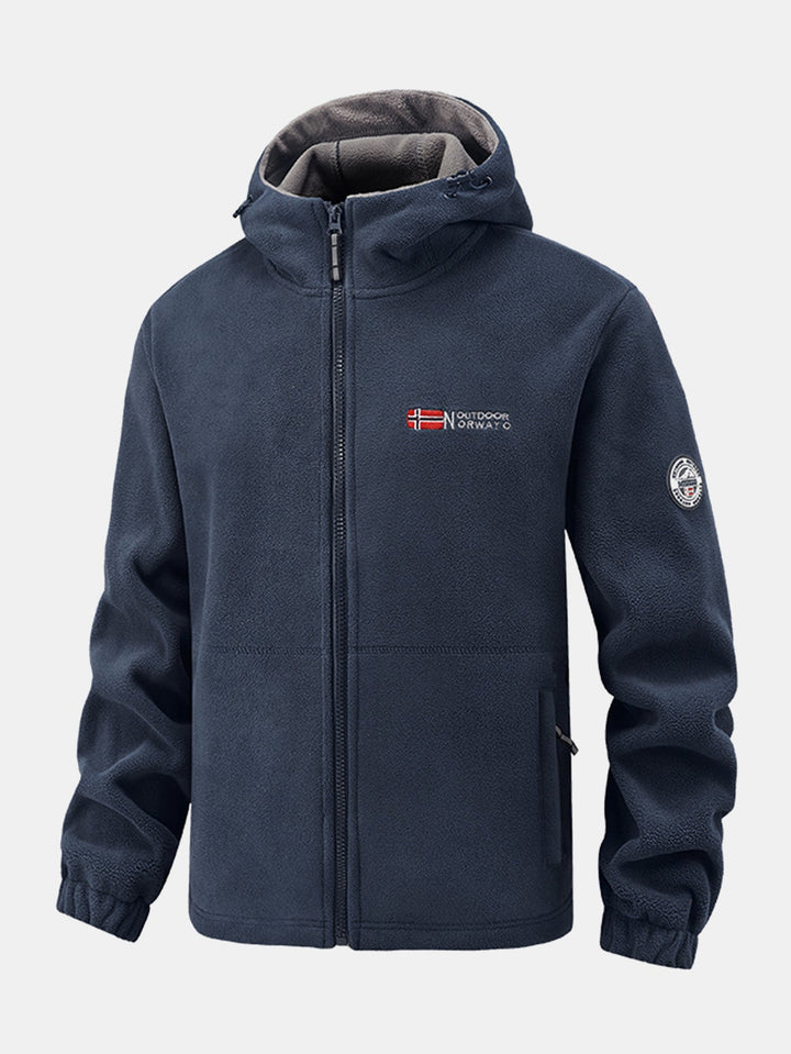 Polar Fleece Zipper Pocket Hooded Coat