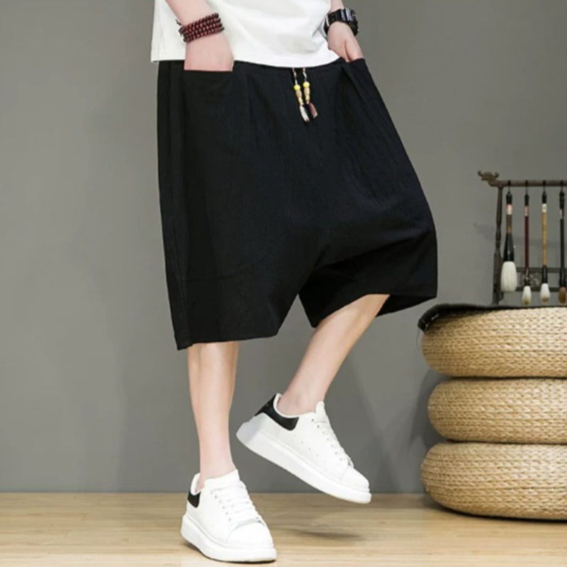 Linen Loose-fitting Low-rise Baggy Casual Shorts