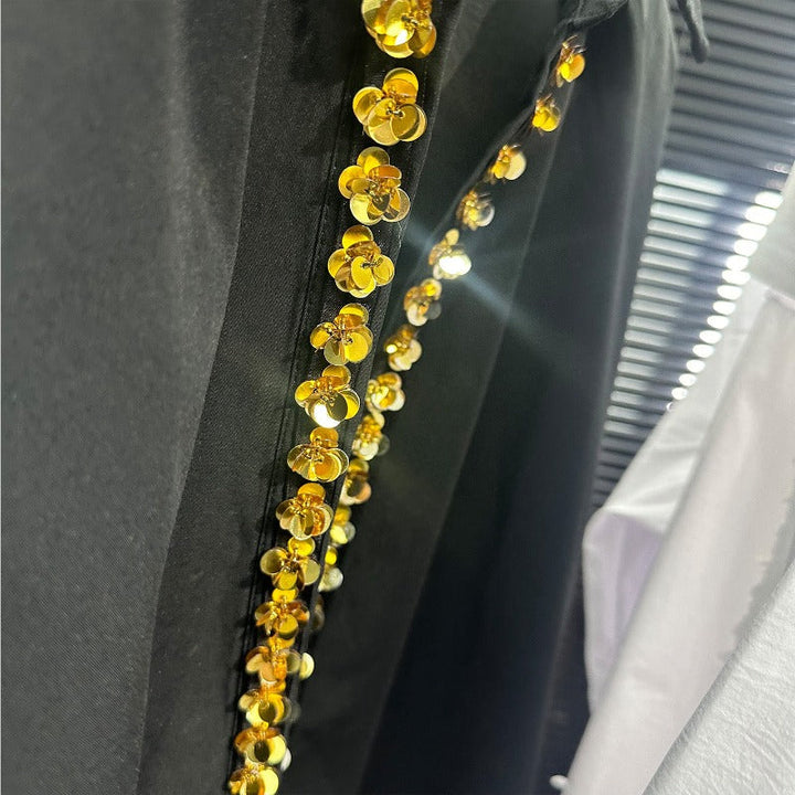 Deep V-neck Loose-fitting Sequin Shirt