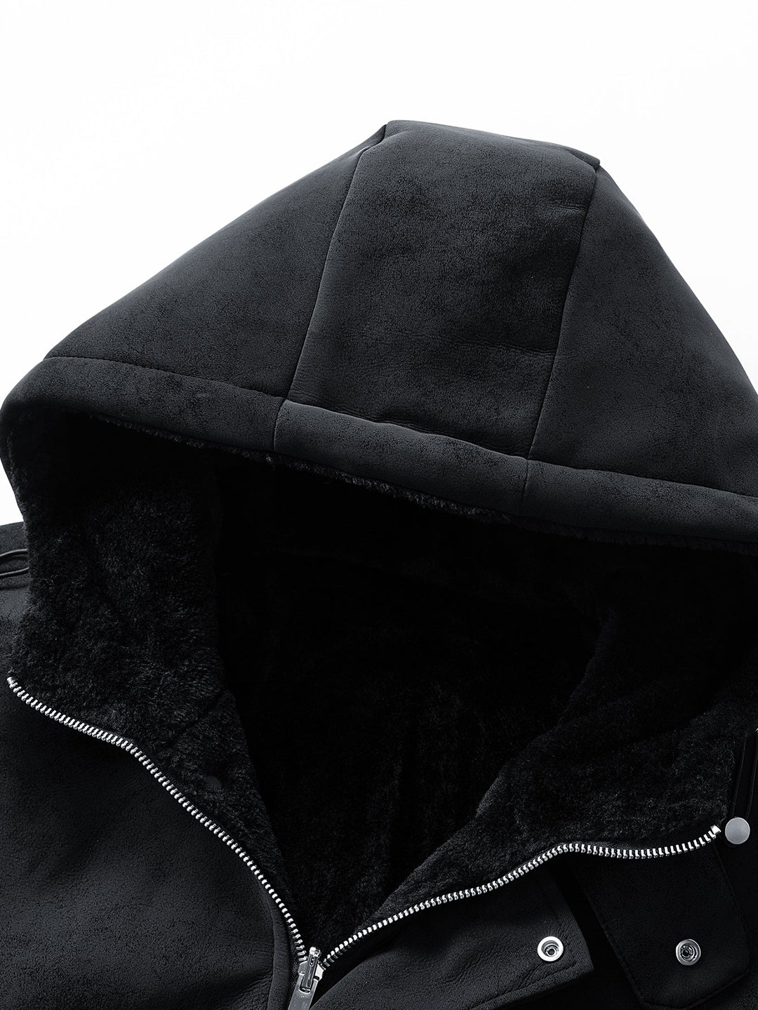 Relax Fit Suede Teddy Zipper Reversible Hooded Coat