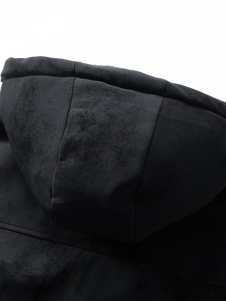 Relax Fit Suede Teddy Zipper Reversible Hooded Coat
