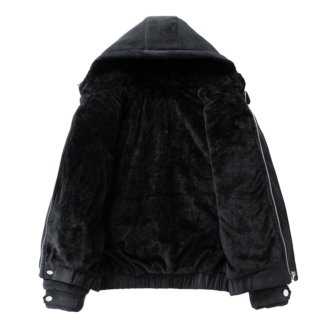 Relax Fit Suede Teddy Zipper Reversible Hooded Coat
