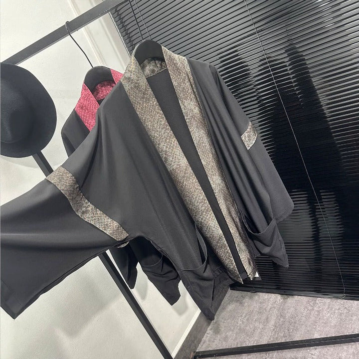 Faux-layered Spliced Cardigan Cape