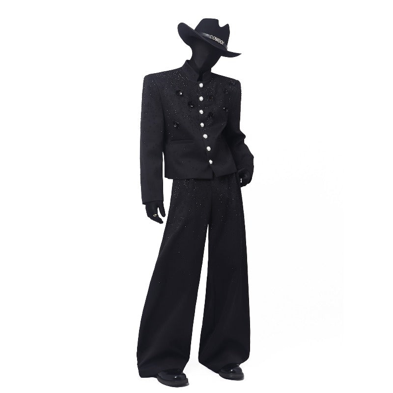 Starry  Hot-Fix Rhinestone Detail Casual Trousers