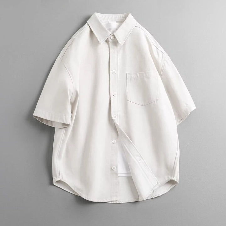 Casual Retro Twill Faux Denim Loose Collar T-Shirt