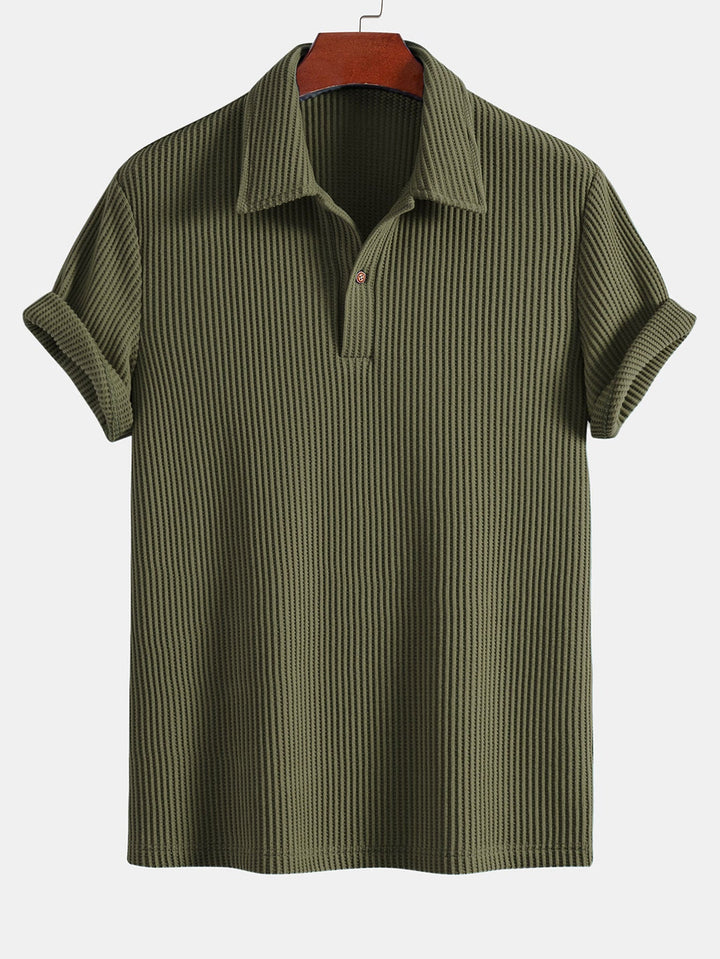 Short Sleeved Waffle Polo &amp; Drawstring Knitted Waffle Shorts