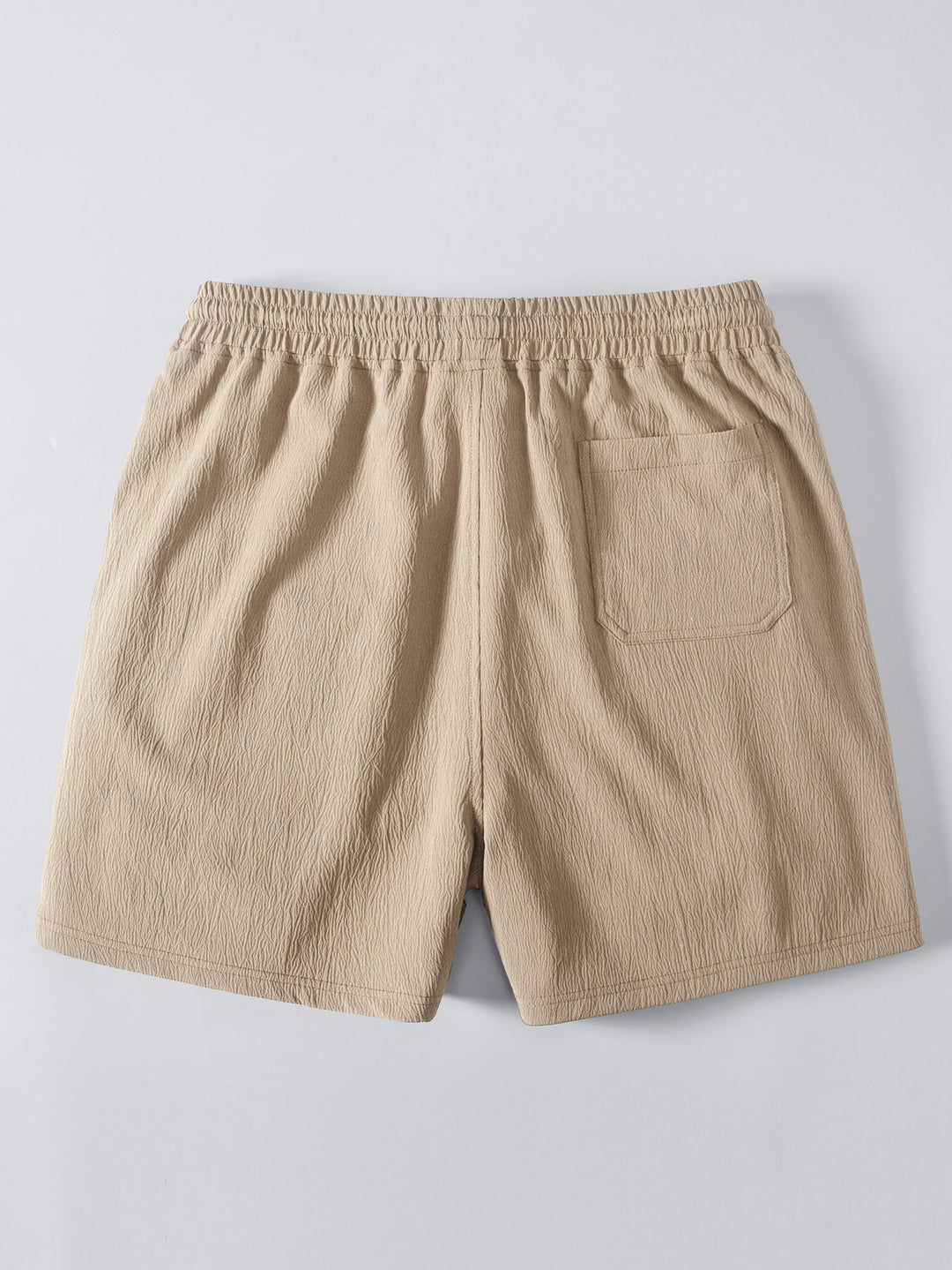 Striped Crochet V Neck Polo &amp; Crinkle Textured Drawstring 5" Shorts
