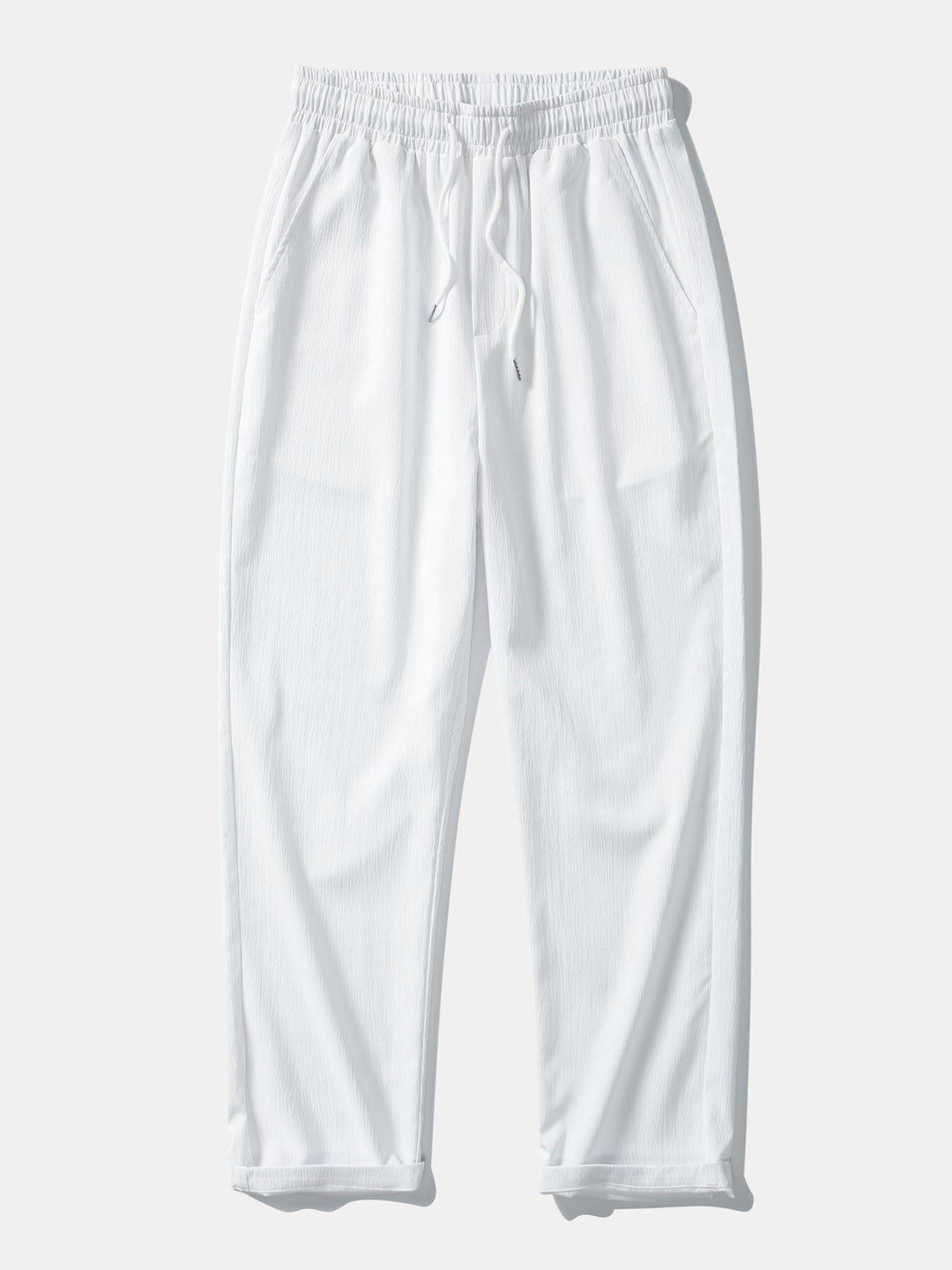 Textured Johnny Collar Crocheted Knit Polo &amp; Crinkle Textured Straight Leg Pants